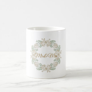Mug de mariage Mr & Mrs — Couronne florale dorée