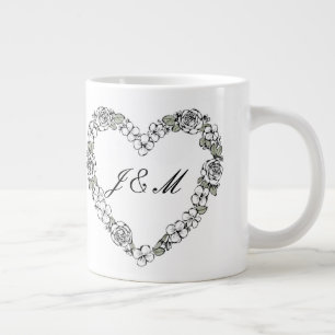 Mug de mariage noir et blanc Cœur Floral