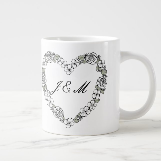 Mug de mariage noir et blanc Cœur Floral (Droite)