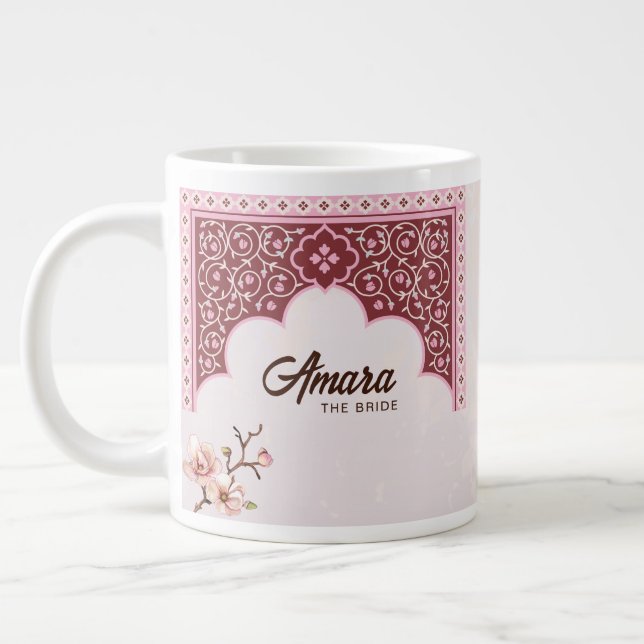 Mug de mariage personnalisé – Arche bordeaux et ro (Gauche)