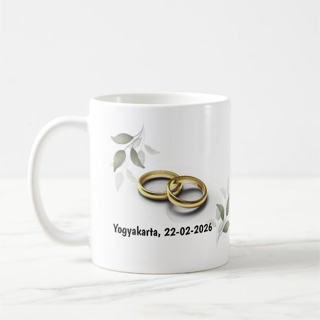 Mug de mariage personnalisé – Cadeau avec noms et  (Gauche)