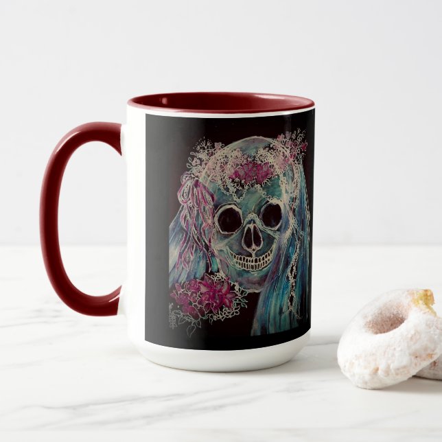 Mug de mariée crânienne 15 oz. (Avec donut)