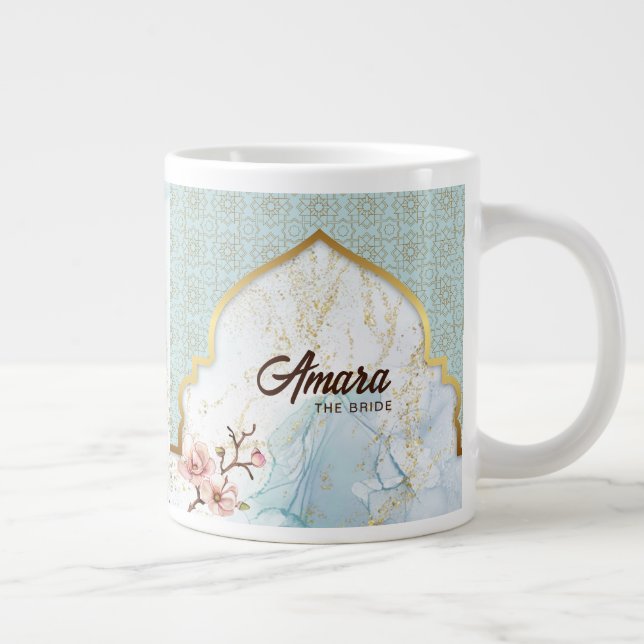 Mug de Mariée Personnalisé – Bleu Clair et Or (Droite)