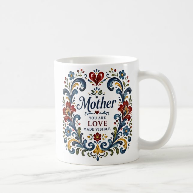 Mug de Mère au Rosemaling Norvégien – Fleur Élégan (Droite)