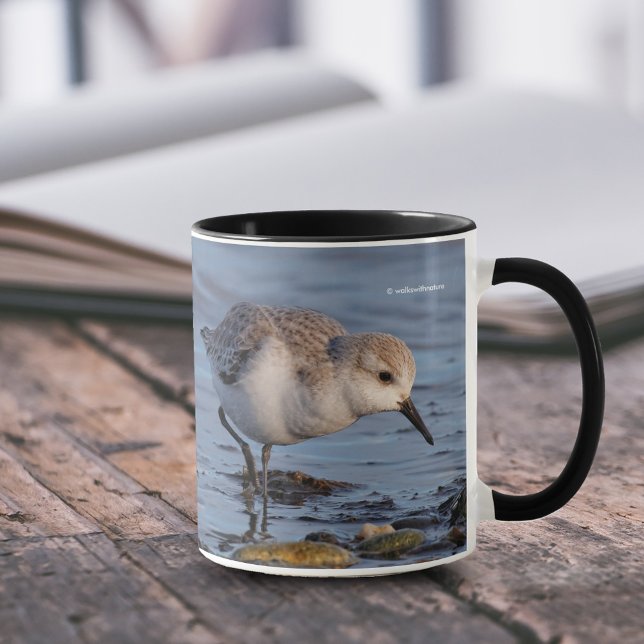 Mug De mignonnes fourrages de Sanderling sur le rivage (Cute Sanderling Forages on Shore 11 oz Coffee Mug Cover Photo.)