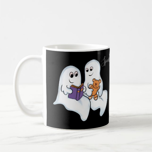 Mug De mignons fantômes lisant ensemble à Halloween (Gauche)