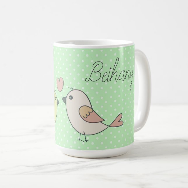 Mug De mignons Inséparables sur le point Polka vert de (Devant droit)