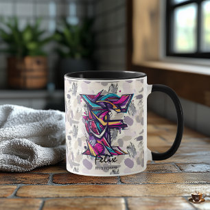 Mug de monogramme Abstrait coloré - F pour Felix