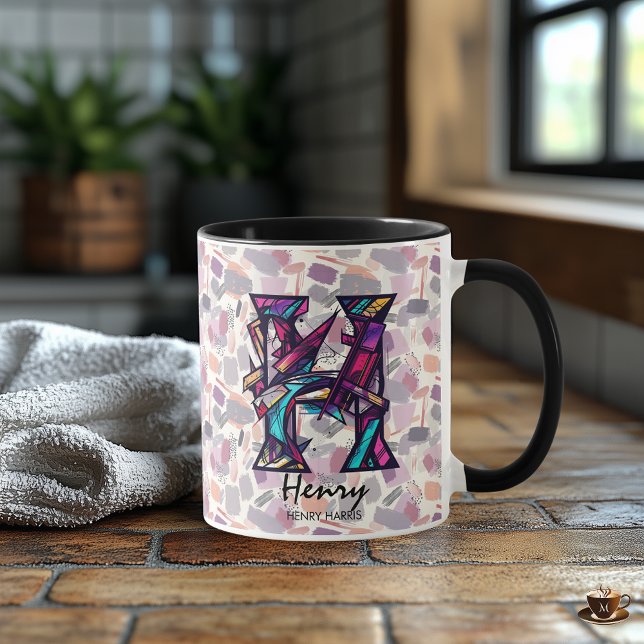 Mug de monogramme Abstrait en gras - H pour Henry (Créateur téléchargé)