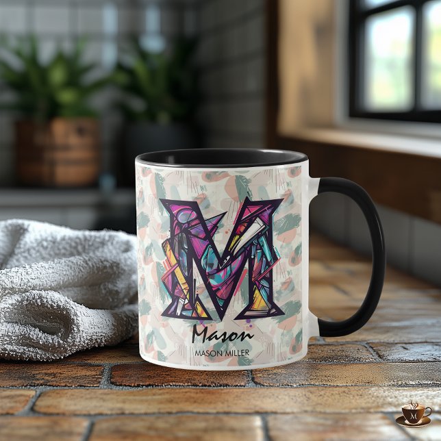 Mug de monogramme Abstrait en gras - M pour Mason (Créateur téléchargé)