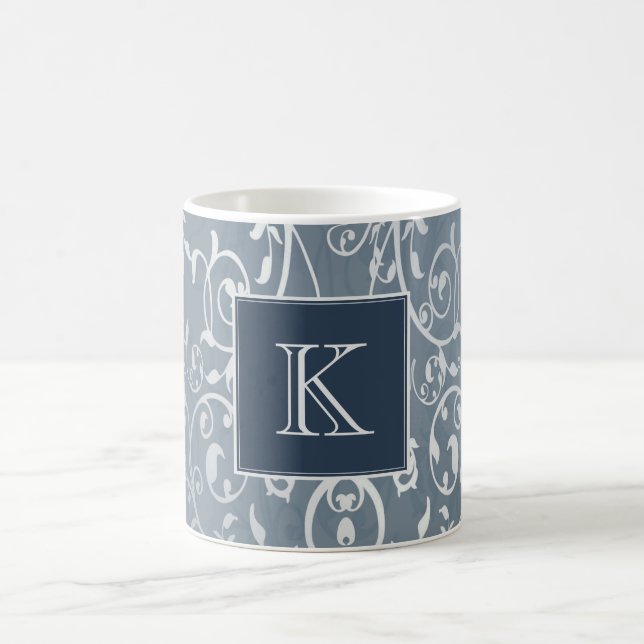 Mug de monogramme bleu élégant (Centre)