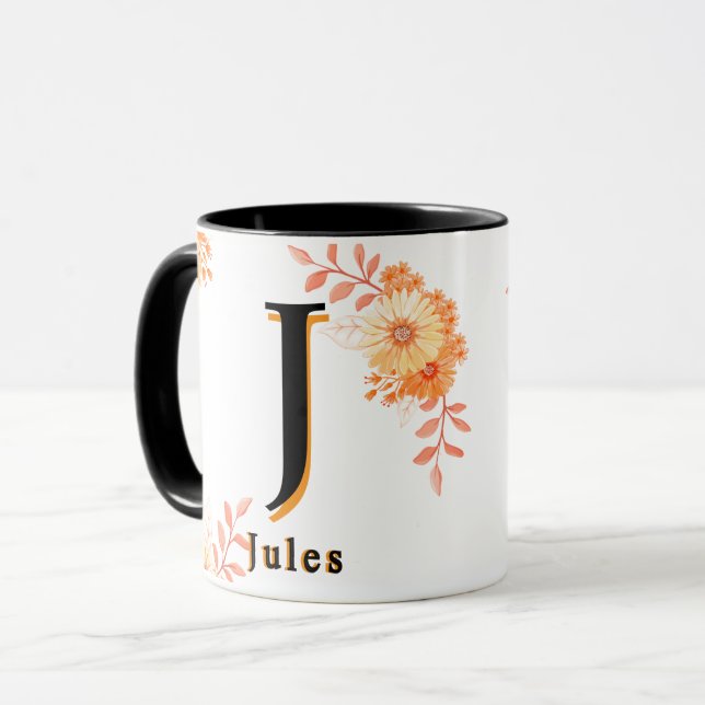 Mug de monogramme floral - Élégante Coupe de café  (Devant gauche)