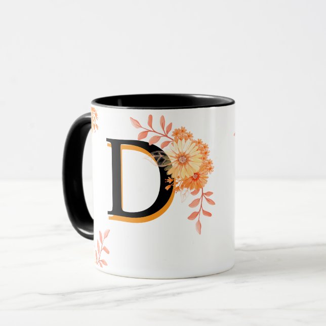 Mug de monogramme floral - Élégante Coupe de café  (Devant gauche)