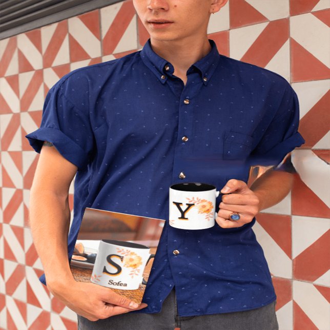 Mug de monogramme floral - Élégante lettre Y writ  (Créateur téléchargé)