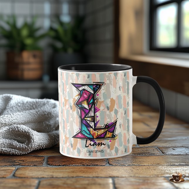 Mug de monogramme géométrique vibré - L pour liam (Créateur téléchargé)