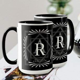Mug de monogramme noir à cadre élégant