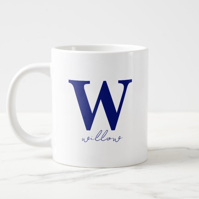 Mug de monogramme personnalisé bleu foncé moderne (Gauche)