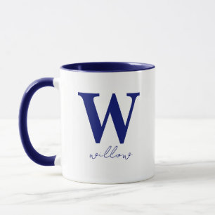 Mug de monogramme personnalisé bleu foncé moderne