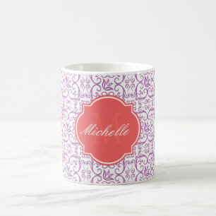 Mug de monogramme radieux de Damas d'orchidée