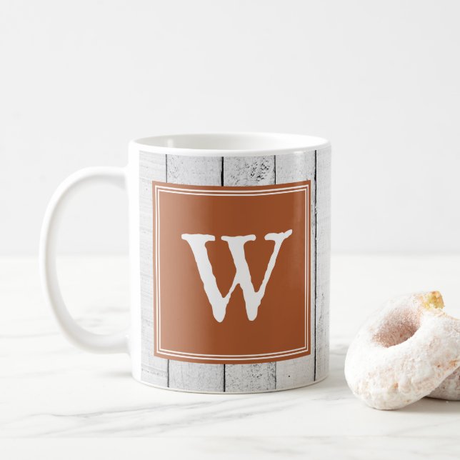 Mug de monogramme rustique orange brûlé (Avec donut)