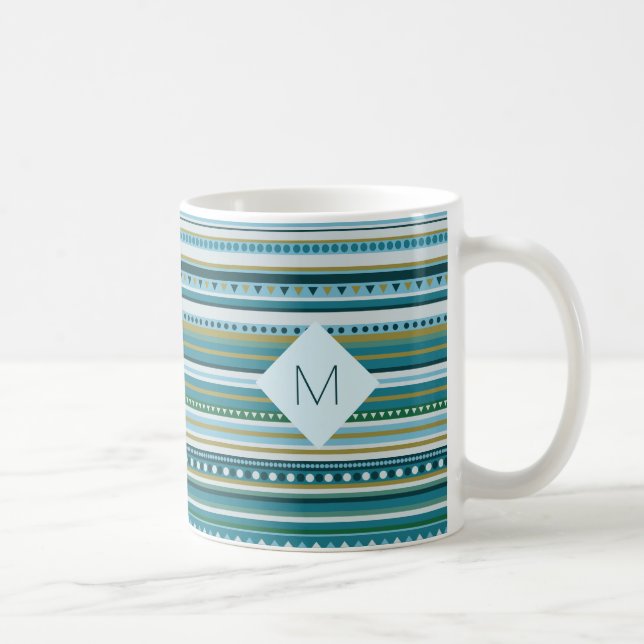 Mug de Motif bleu Turquoise monogramme (Droite)