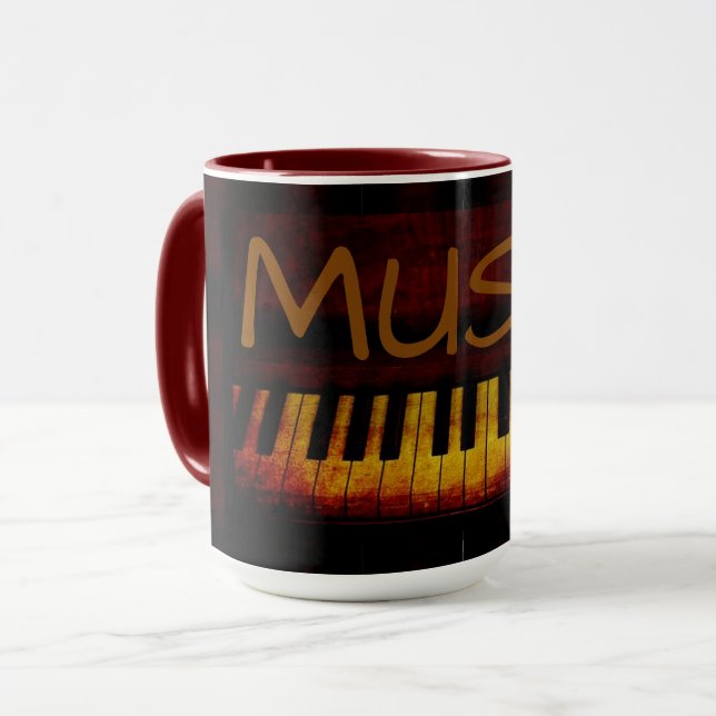 Mug de musique combo noir 15 oz avec piano (Devant gauche)