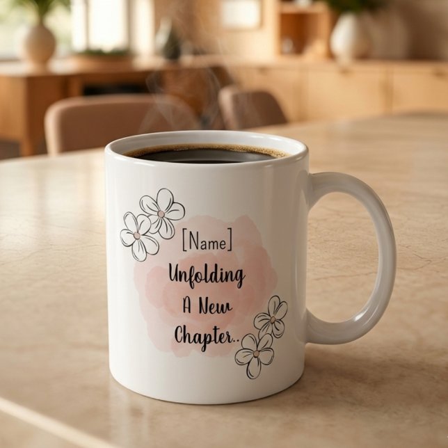 Mug de naissance personnalisé à l'aquarelle esthét (Birthday coffee mug with aesthetic watercolor, line art flowers and an editable text.)