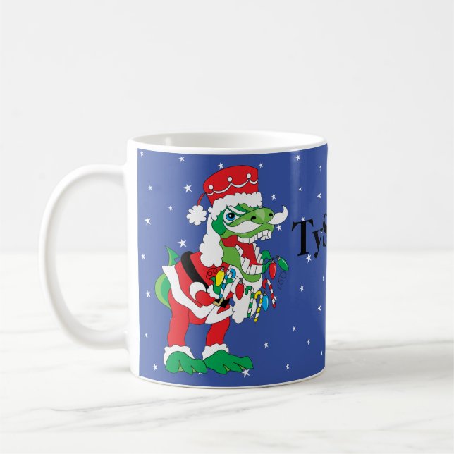Mug de Noël 11 oz. Étoiles "TySANTAsaurus Rex" (Gauche)