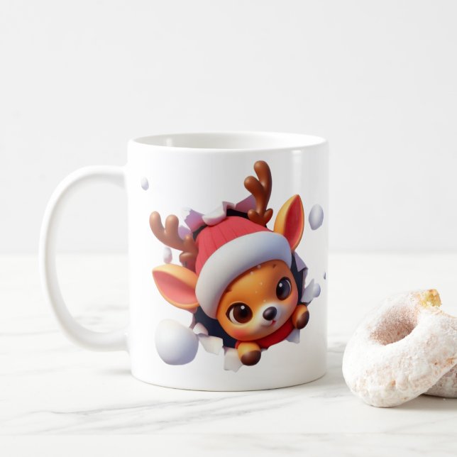 Mug de Noël au renne 3D – Fêtes de fin d'année fes (Avec donut)