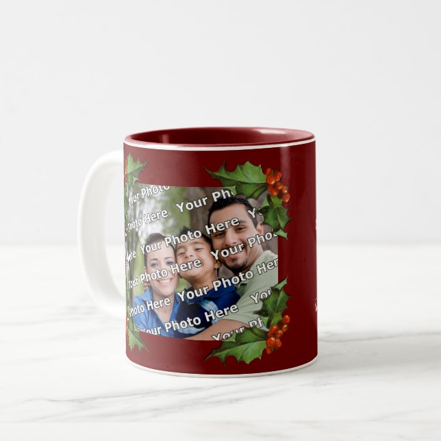 Mug de Noël avec bordure de houx classique pour ph (Devant gauche)
