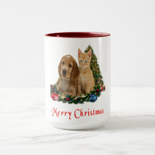 Mug de Noël avec chiots et chatons