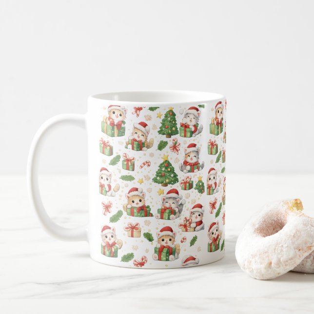 Mug de Noël avec des chats Santa mignons (Avec donut)