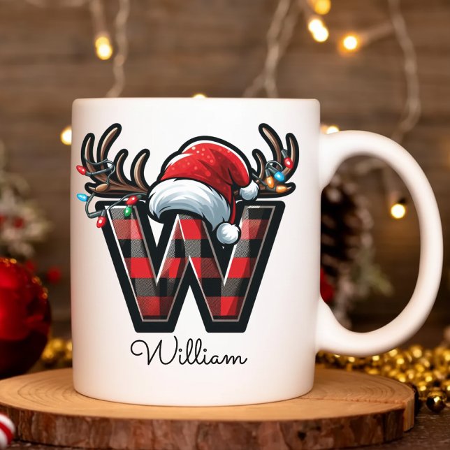 Mug de Noël avec nom personnalisé, cadeau de fêtes (Elegant Christmas Monogram Mug – Personalized Gift for Best Friends, Coworkers & Teachers)