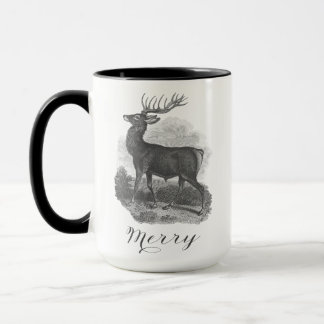 Mug de Noël avec une belle gravure de cerf antique
