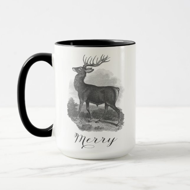 Mug de Noël avec une belle gravure de cerf antique (Gauche)