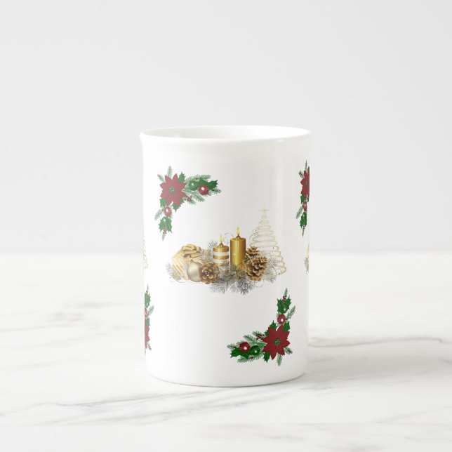 Mug de Noël, bougie d'or de Noël (Devant)