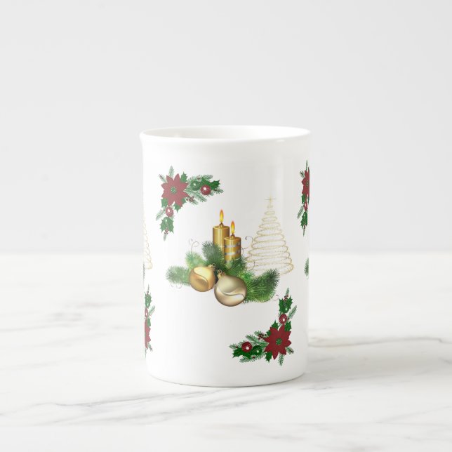 Mug de Noël, Bougie dorée de Noël (Devant)
