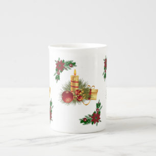 Mug de Noël, bougie rouge de Noël en or