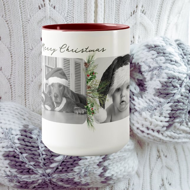 Mug de Noël branché | Cadre de verdure photo perso (Créateur téléchargé)