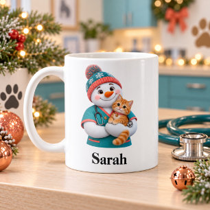 Mug de Noël Chat Bonhomme de Neige Vétérinaire