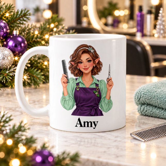Mug de Noël Coiffeur Elfe Mignon (Cute Elf Hairstylist Hairdresser Christmas Mug)