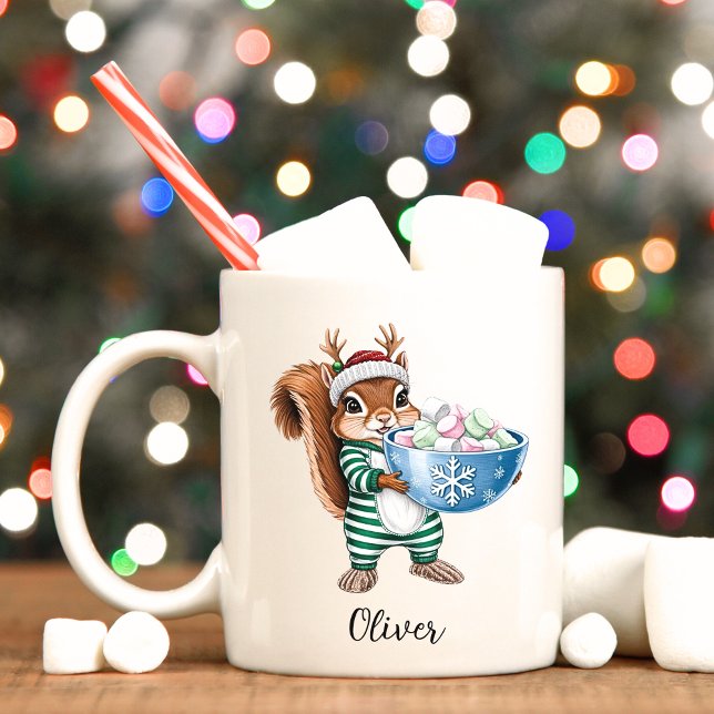 Mug de Noël d'écureuil drôle (Reindeer squirrel cute personalized Christmas mug.)