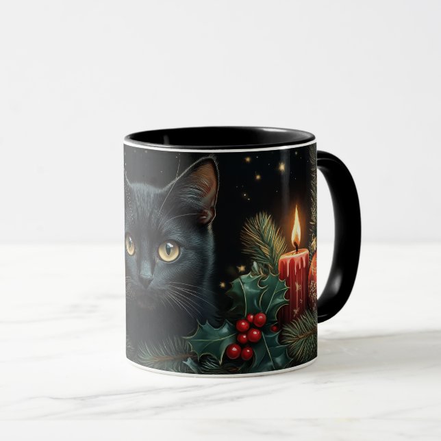 Mug de Noël des Amoureux de les chats noirs pour f (Devant droit)