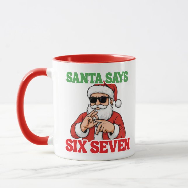 Mug de Noël drôle 67 Meme Santa dit SIX SEPT (Gauche)