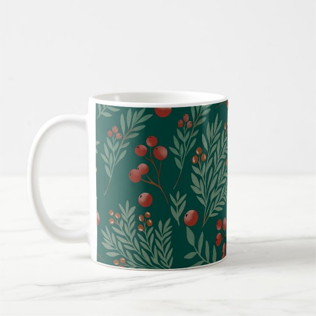 Mug de Noël Élégant aux Baies Rouges (Gauche)