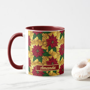 Mug de Noël festif Poinsettia en verre coloré