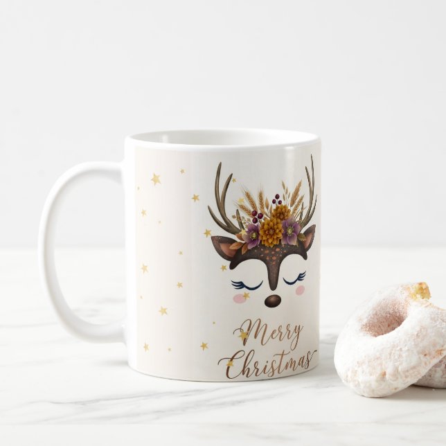 Mug de Noël Fleuris Renne Mignon (Avec donut)