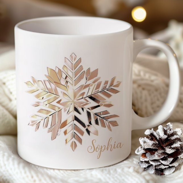Mug de Noël Flocon de Neige en Or | Nom personnali (Créateur téléchargé)