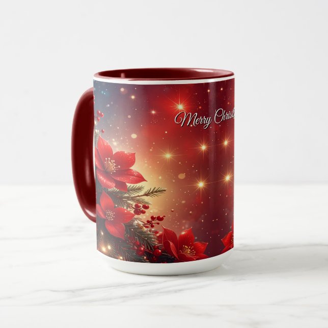Mug de Noël floral rouge pour les fêtes (Devant gauche)