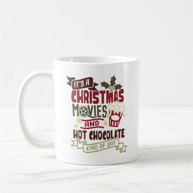 Mug de Noël mignon Regarder des films de Noël (Gauche)